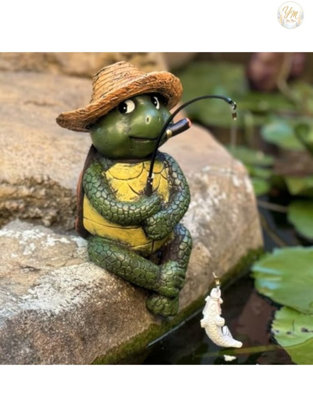 Fishing Turtle Garden Statue 9.5" Resin Outdoor Pond Decor Figurine